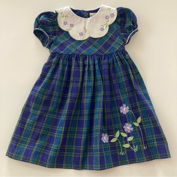 BT Kids Other - Vintage 4T Toddler Girl Plaid Purple Dress Flower Embroidered